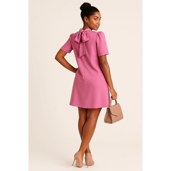 Sister Jane Pink Tie Neck Bow Shift Dress Mini Length Size M - Picture 1 of 11